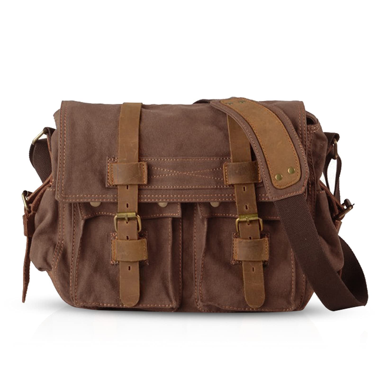 TAN.TOMI Aktentasche Umhängetasche Canvas College Bag Outdoor Travel Bookbag Arbeit Shoulder Bag 14 Zoll Laptop Crossbody Bag für Männer Frauen.